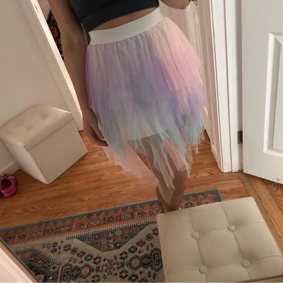 Layered fairies pixie rainbow pastel skirt women’s xs or kids L 10-12 midi knee - Picture 2 of 3